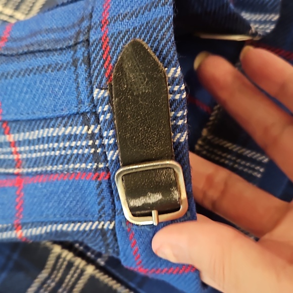 Blue plaid pleated skirt kilt pin accent adjustable sz. 12 wool custom made - Picture 8 of 12